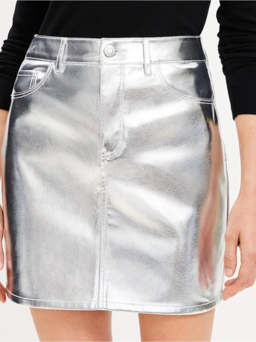 LOFT Metallic Silver Mini Skirt with Belt Loops